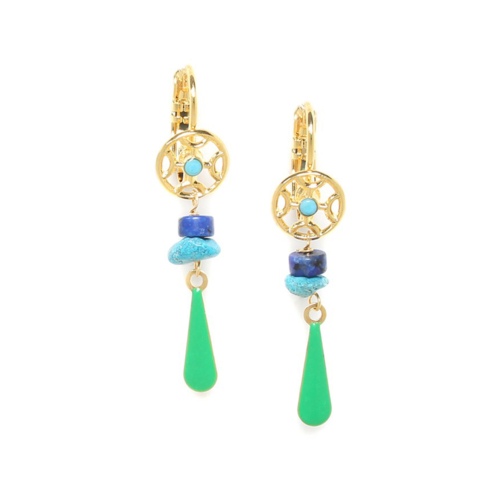 Boucles d'oreilles Franck Herval Ariane dormeuses goutte verte