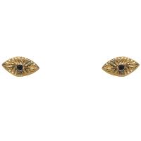 Boucles d'oreilles LuckyTeam Puces Oeil doré et Zircon noir