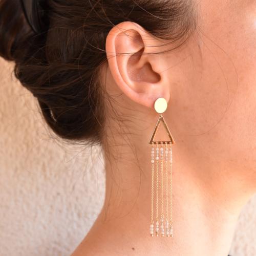 Boucles d'oreilles ZAG dorées triangle 5 chaines Labradorite