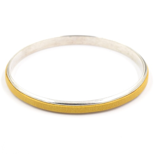 Bracelet Shabada Jonc argenté Timeless Lisette cuir jaune M