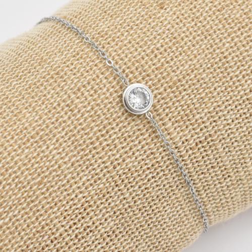 Bracelet ZAG argenté Strass sur petite chaine