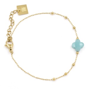 Bracelet ZAG Velasquez doré Trèfle Pierre Amazonite
