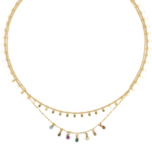 Collier ZAG Esmeralda multirang doré Pierres Tourmaline