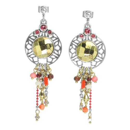 Boucles d'oreilles Franck Herval Rachel Cabochon doré & pampilles