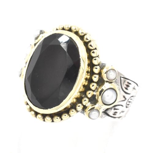 Bague Canyon argent et Laiton Pierre Onyx ovale taille 54