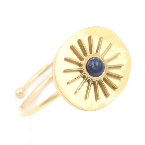 Bague ZAG dorée médaille soleil et Pierre Lapis-Lazuli