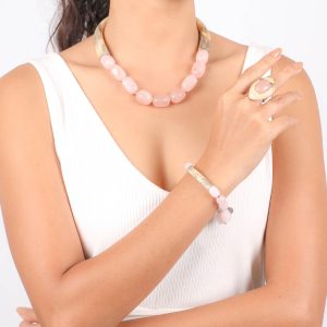 Bracelet Nature Bijoux Impala extensible Tamarinier & Quartz rose
