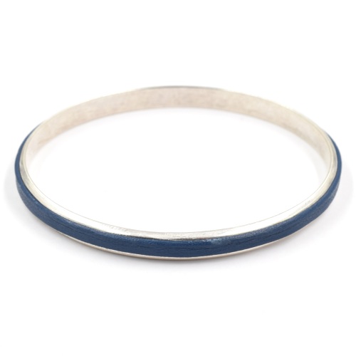 Bracelet Shabada Jonc argenté Timeless Lisette cuir marine M