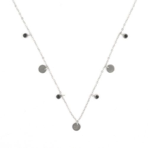 Collier ZAG 3 disques argents et Pierres Onyx noir