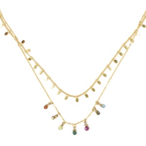 Collier ZAG Esmeralda multirang doré Pierres Tourmaline